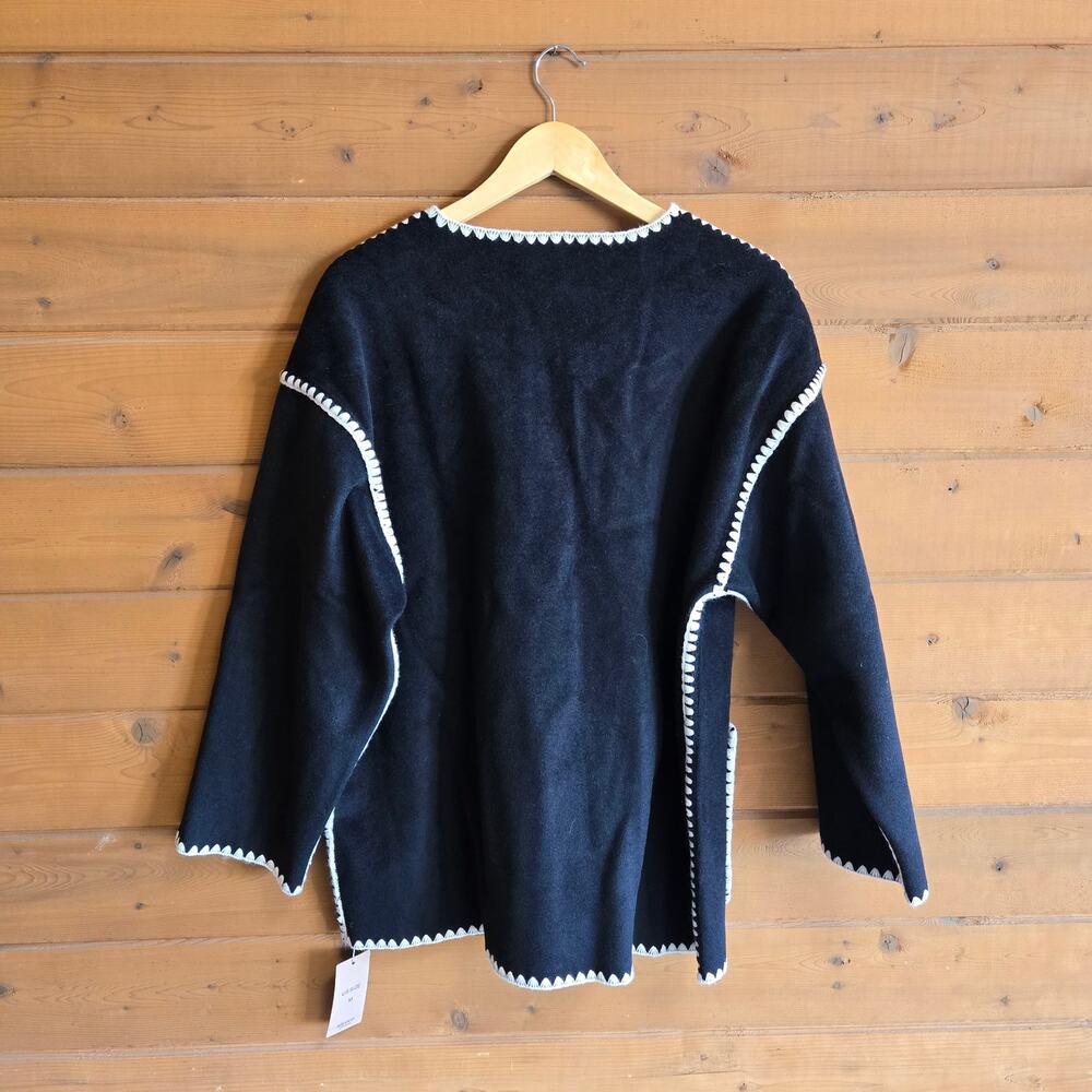 Utcoco Cassidy Coatigan Coat Cardigan Stitched Tonal Black Cream NWT M Preppy - Picture 5 of 5